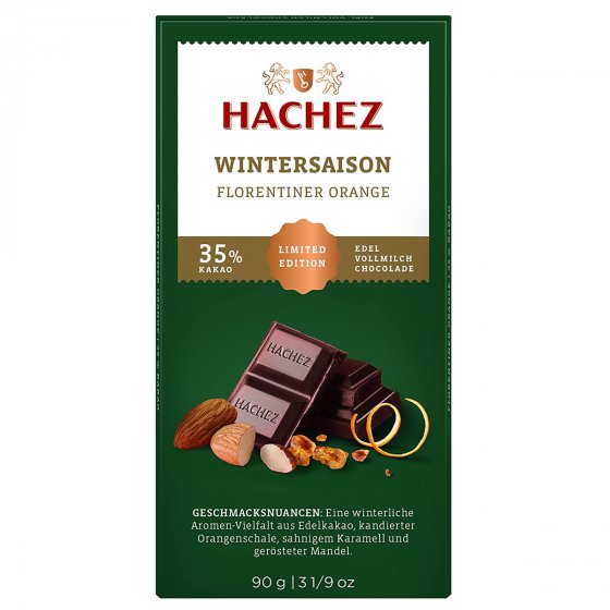 Hachez Wintersaison Florentiner Orange mit Chocolade und Kakao 90g 