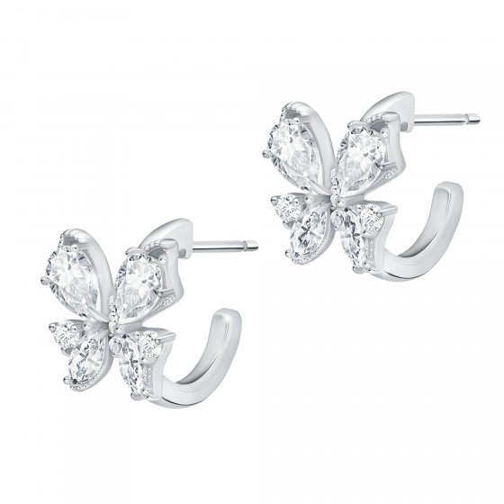 Steckcreolen 925 Sterling Silber rhodiniert Glänzend  Zirkonia weiß 