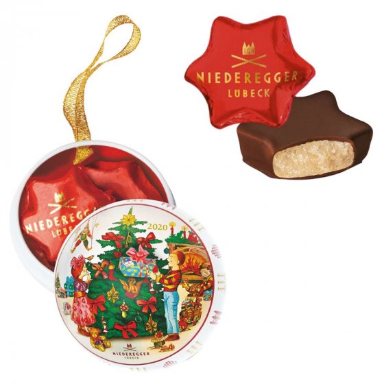 Niederegger Weihnachtskugel 2020 mit drei Marzipansternen 37g 