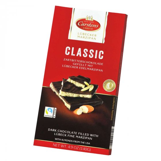 Carstens Zartbitterschokolade gefüllt mit Lübecker Edelmarzipan 140g 