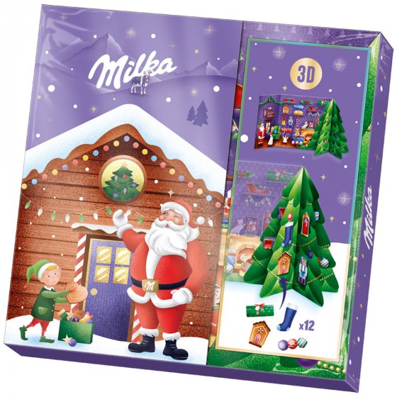 Milka 3D Bastel-Adventskalender aus Vollmilchschokoladen 163g 