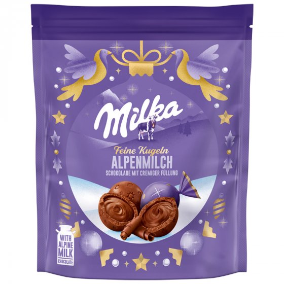 Milka Feine Kugeln Alpenmilch Kugeln aus Alpenmilchschokolade 90g 