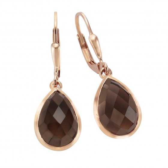 Ohrringe Silber 925 rosé-vergoldet mit echten Rauchquarz-Tropfen 