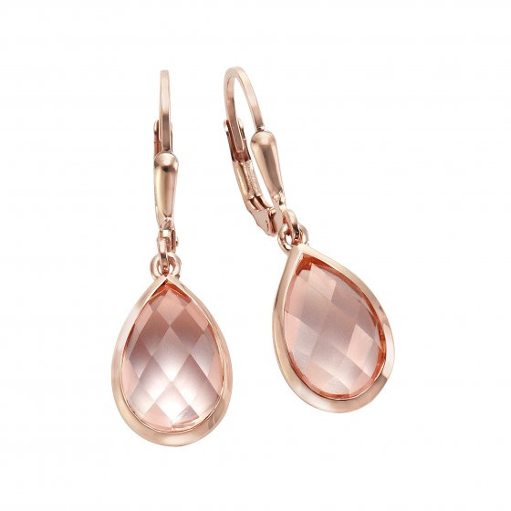Ohrringe Silber 925 rosé-vergoldet mit echten Rosenquarz-Tropfen 