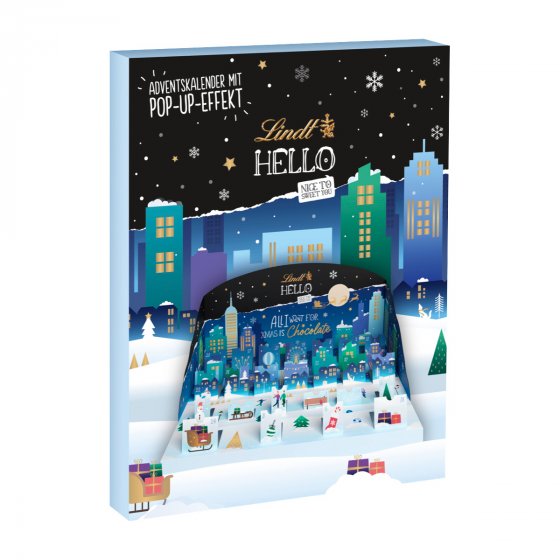 Lindt Hello Adventskalender Pop Up Türchen Vollmilchschokolade 244g 