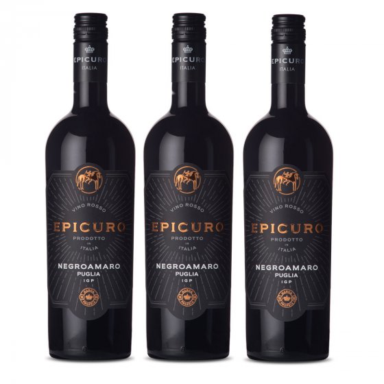 Epicuro Negroamaro Puglia IGP feinfruchtig aus Italien 750ml 3er Pack 
