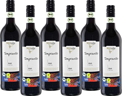 BIOrebe Tempranillo Rotwein mit fruchtigem Bouquet Spanien 4500ml, 6er Pack 