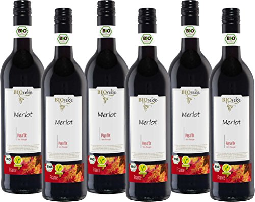 BIOrebe Merlot IGP Frankreich Rotwein trocken fruchtig 4500ml, 6er Pack 
