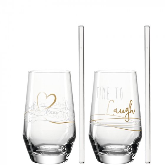 2 Longdrinkgläser 2 Trinkhalme Laugh 