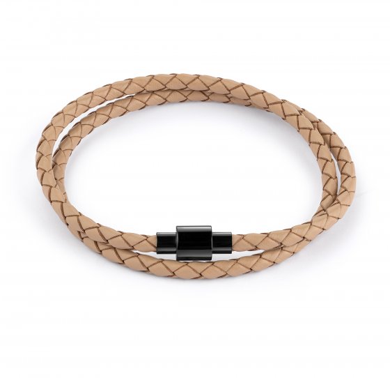 Armband Edelstahl Leder taupe 2-reihig 