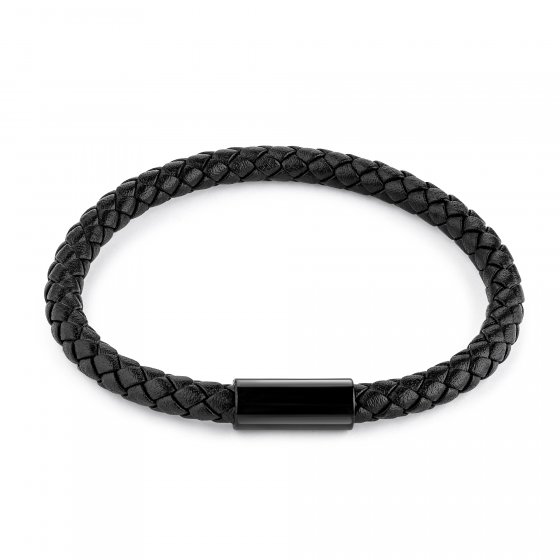 Armband Edelstahl Leder schwarz 21cm 