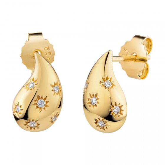 Ohrstecker 925 Silber vergoldet Tropfen Zirkonia Sterne 