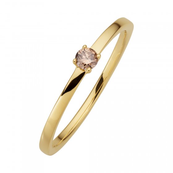 Ring 585/-Gelbgold glanz 1 Brill. 0,10ct. braun 