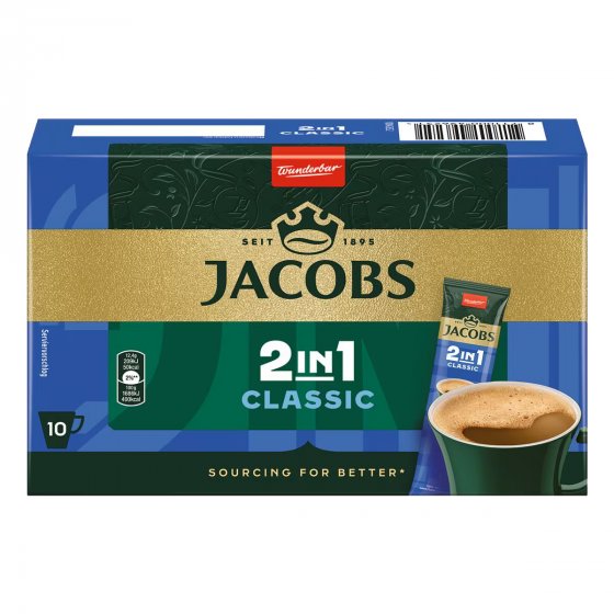 Jacobs 2in1 Classic löslicher Kaffee 10 Sticks a 12.4g pro Pack 124g 