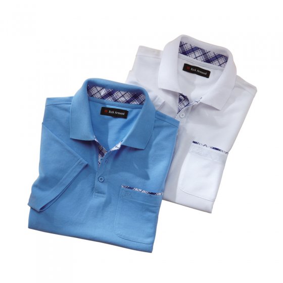 Poloshirts mit Kontrastbesatz im 2er-Set 2er-Set 3XL | Hellblau#Weiß