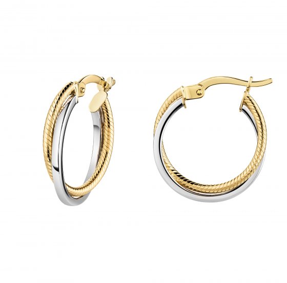 Creolen 375/- Gelbgold bicolor 2-reihig 