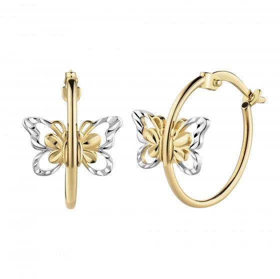 Creolen Gold 585 zweifarbig mit Schmetterling-Motiv 