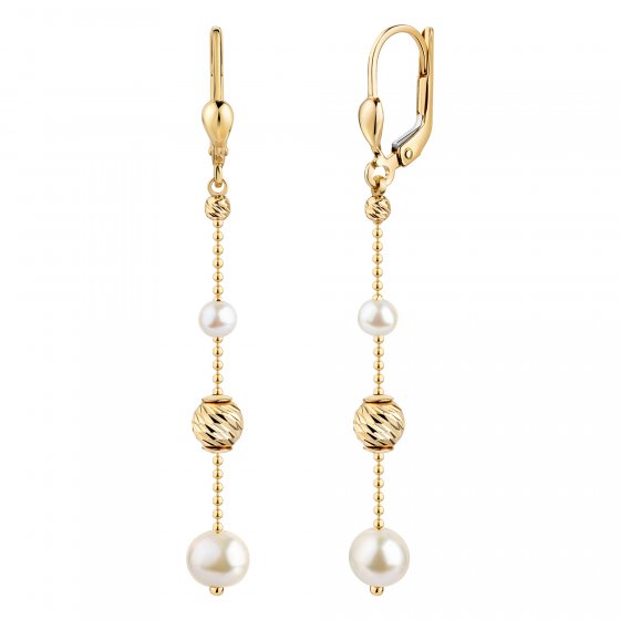 Ohrhänger 585/- Gelbgold glanz Kugeln und Perlen 