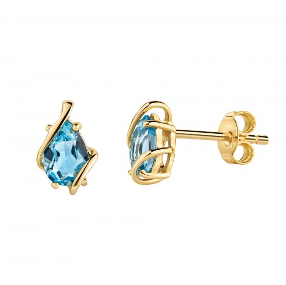 Ohrstecker 375/- Gelbgold glanz Blautopas 