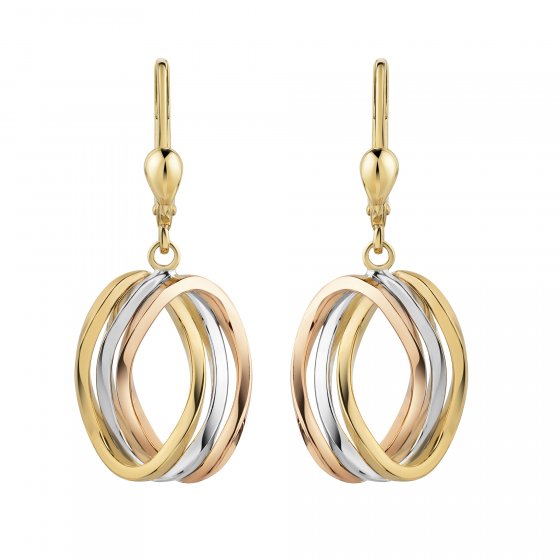 Ohrhänger 375/-  Gelbgold 3-farbig oval 