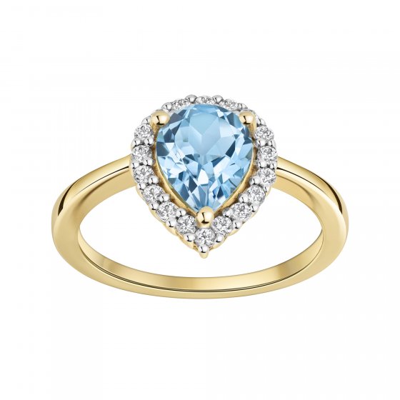 Ring Gold 585 zweifarbig mit echtem Blautopas (beh.) und weißen Topasen 