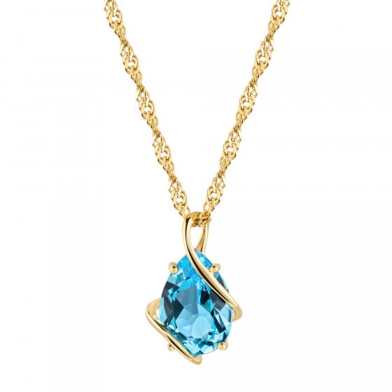 Anhänger mit Kette 375/- Gelbgold Swiss Blautopas 