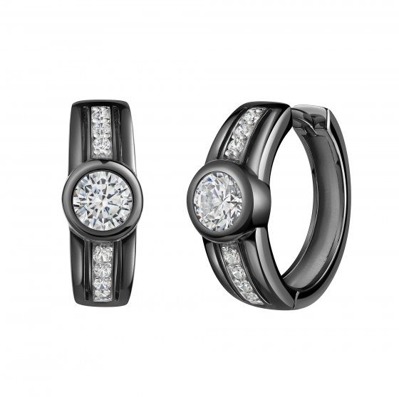 Creolen 925 Sterling Silber rhodiniert/schwarz Zirkonia 