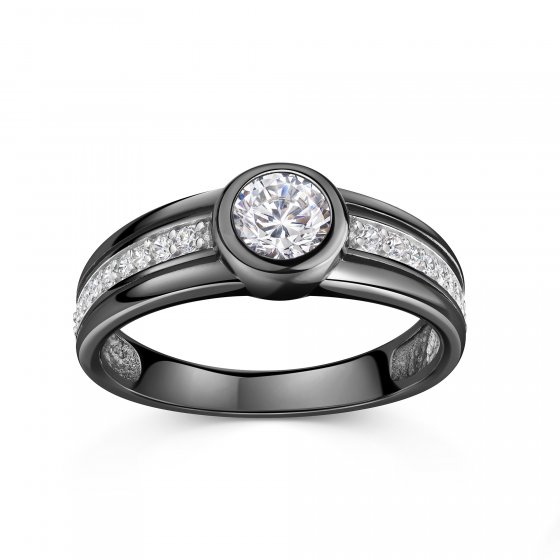 Ring 925/- Sterling Silber rhodiniert/schwarz Zirkonia 