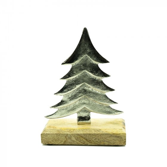 Aluminium-Weihnachtsbaum auf Holzsockel