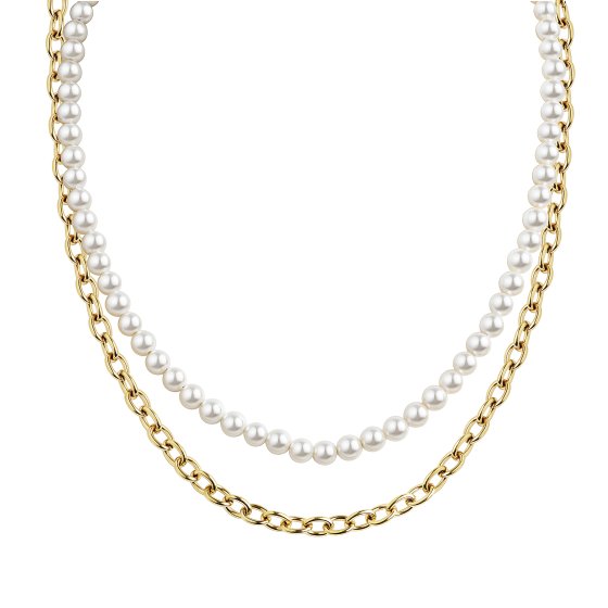 Collier Edelstahl/PVD gelb Perlen 