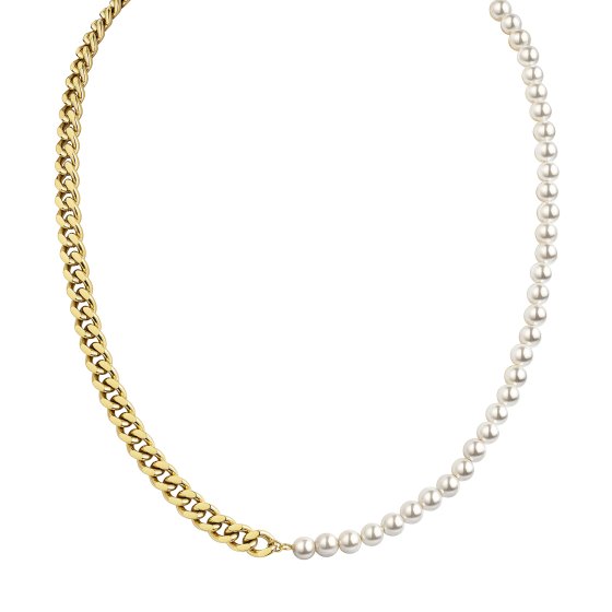 Collier Edelstahl/PVD gelb Perlen 