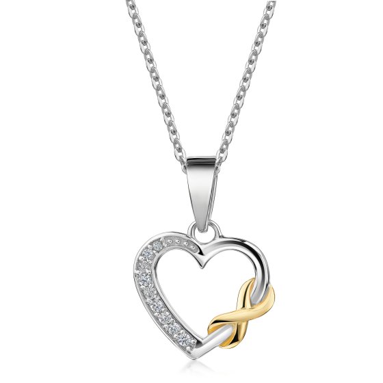 Anhänger mit Kette 925/- Sterling Silber zweifarbig Herz Zirkonia 