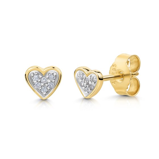 Ohrstecker 585/- Gelbgold bicolor 12 Brill. 0,052ct. Herz 