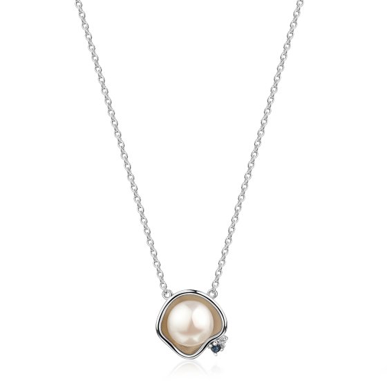 Collier 925/- Sterling Silber Perle und Saphir 
