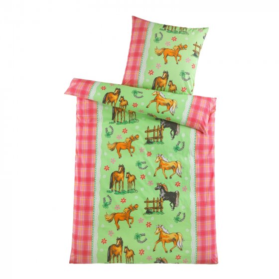 Mikrofaser Kinder Bettwäsche 2-teilig 80x80 135x20 Pferdehof