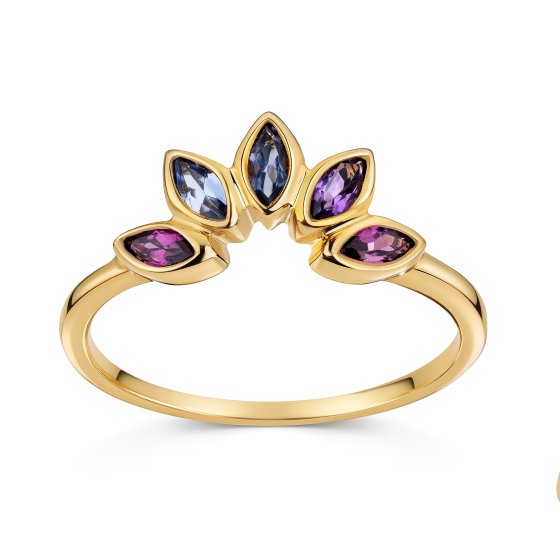 Ring 925 Sterling Silber vergoldet Glänzend Amethyst Iolith lila 