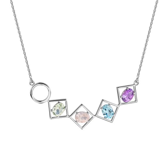 Kette 925 Sterling Silber rhodiniert Glänzend Quarz multi 
