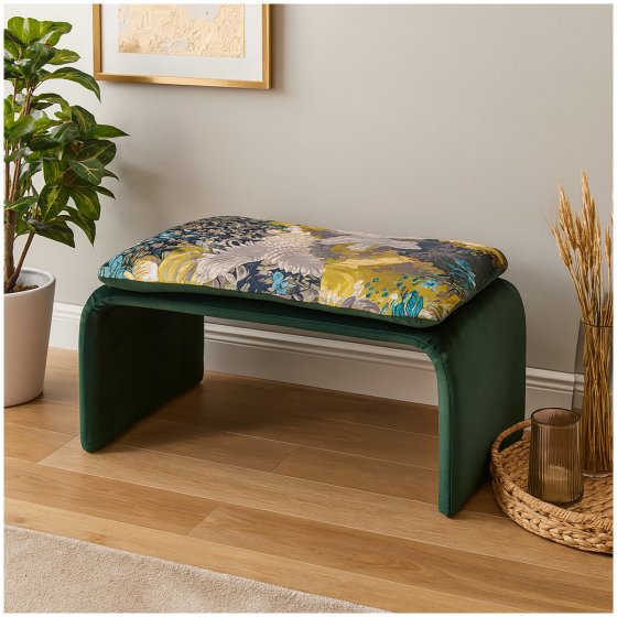 Polsterhocker B/H/T 61 x 34,5 x 40 cm Vance Dreamy Forest Grün 