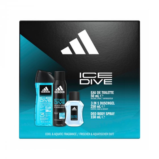 adidas Ice Dive Geschenkpack EDT 100ml Showergel 250ml Bodyspray 150ml 