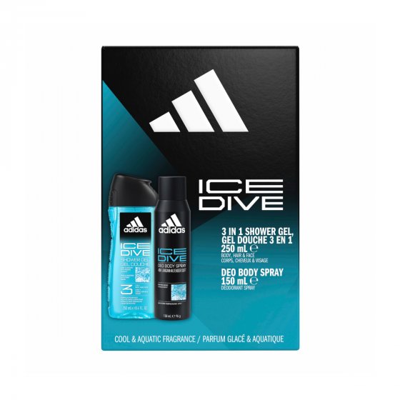 adidas Ice Dive Geschenkpackung Deo Body Spray 150ml Showergel 250ml 