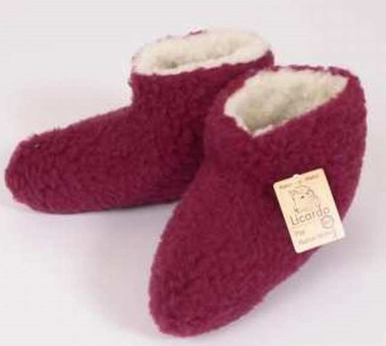 Hausschuhe Bettschuhe Wolle farbig bordeaux linke 