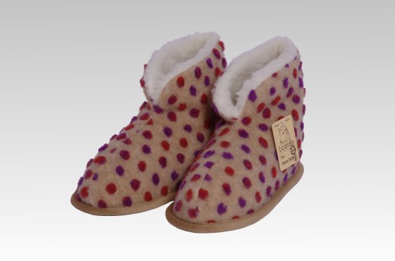 Hausschuhe Heimschuh HS 18 Wolle Noppen beige linke 