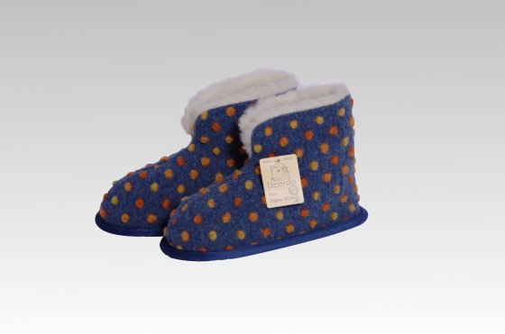Hausschuhe Heimschuh HS 18 Wolle Noppen blau linke 