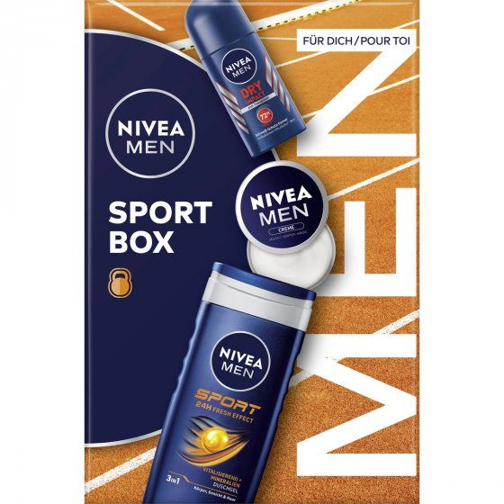 NIVEA MEN Sportbox Deo Roll on Pflegedusche Creme Geschenkset 3tlg 
