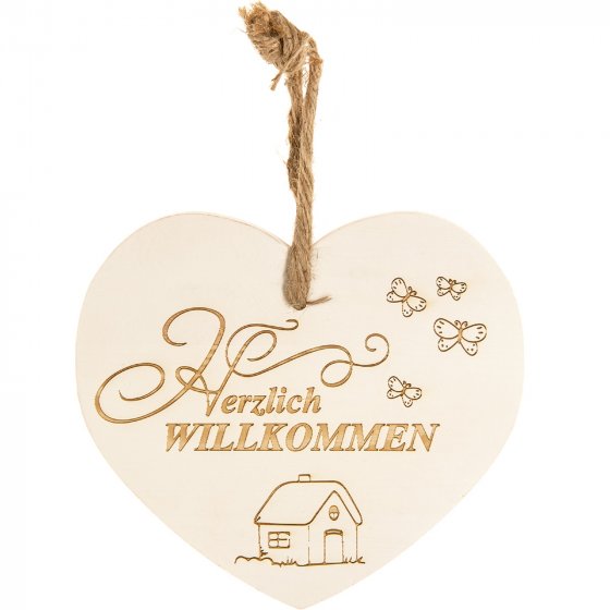Vintage Herz mit Gravur Herzlich Willkommen 