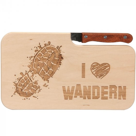 Frühstücksbrettchen mit Messer I Love Wandern 