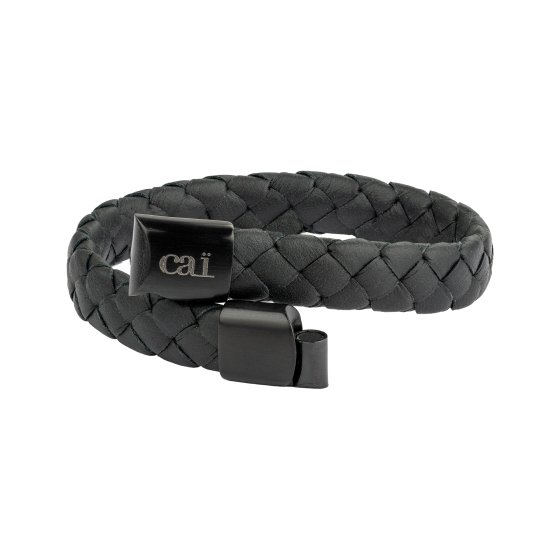Armband Lederarmband geflochten schwarz 21cm 