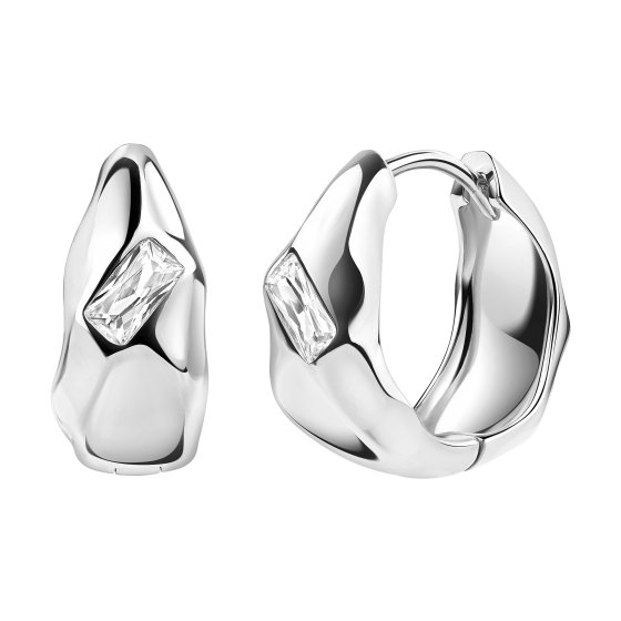 Ohrringe Silber 925 rhodiniert mit weißem Baguette-Zirkonia Amorph 