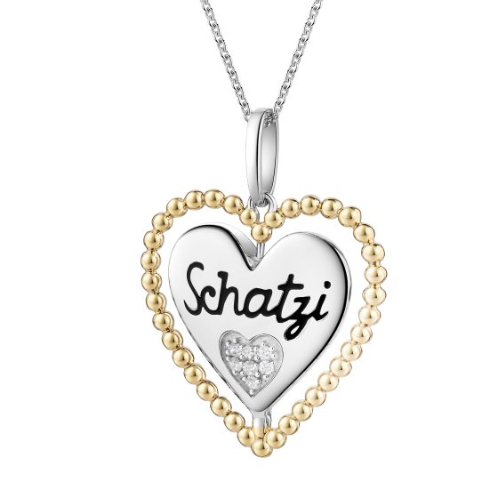 Anhänger mit Kette 925/- Sterling Silber Tracht Anhänger Kette zweifarbig Herz Schatzi 