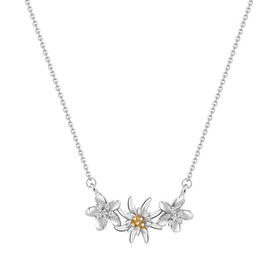 Collier 925/- Sterling Silber Tracht Collier zweifarbig Blumen Edelweiß 